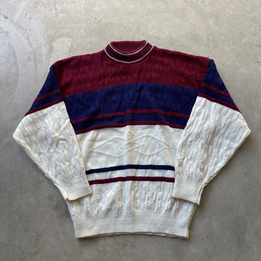 Vintage Spar Knitwear Colorblock Sweater Burgundy Navy White Made in USA Large